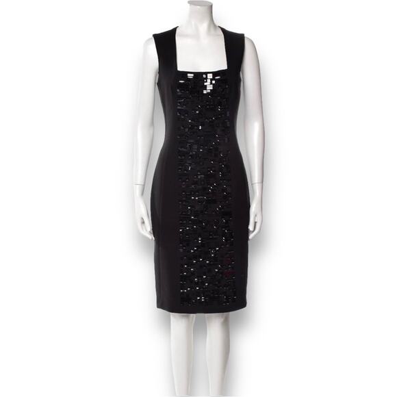 AKRIS Black Dress Size 16 Square Neck Knee Length Stud Embellishments MSRP $2500 - Picture 1 of 13